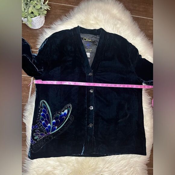 Chico’s deep navy w/ butterfly silk/velour shacket sz 3/XL - Picture 6 of 8